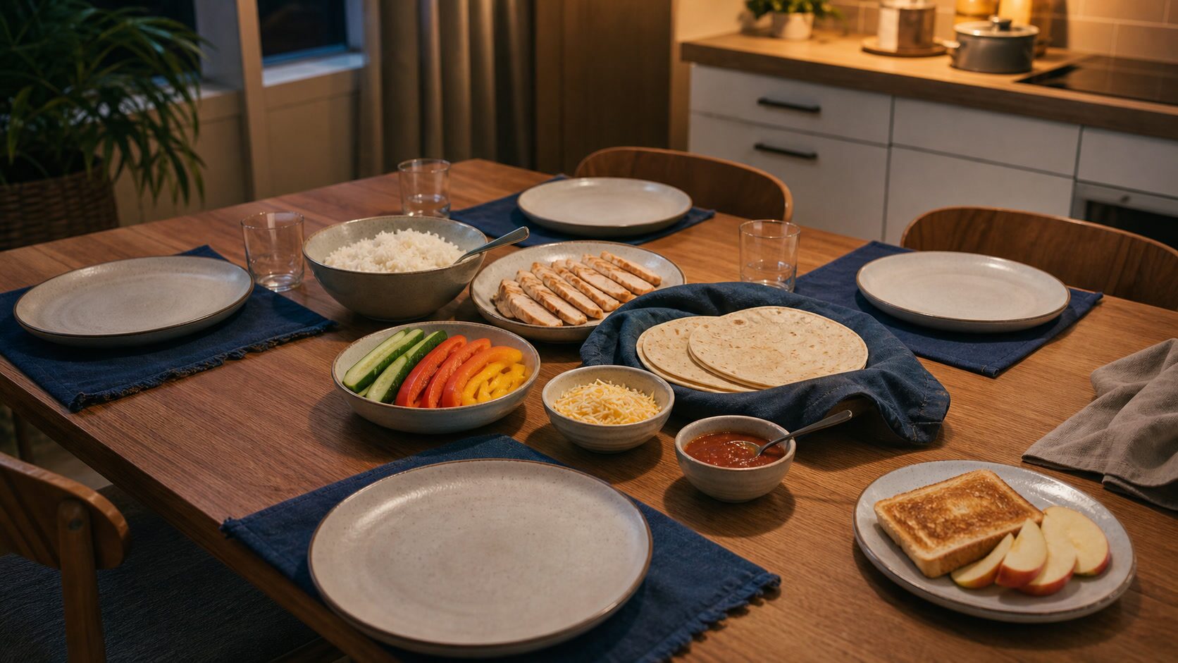 Flexible build-your-own family dinner with simple components and a familiar backup
