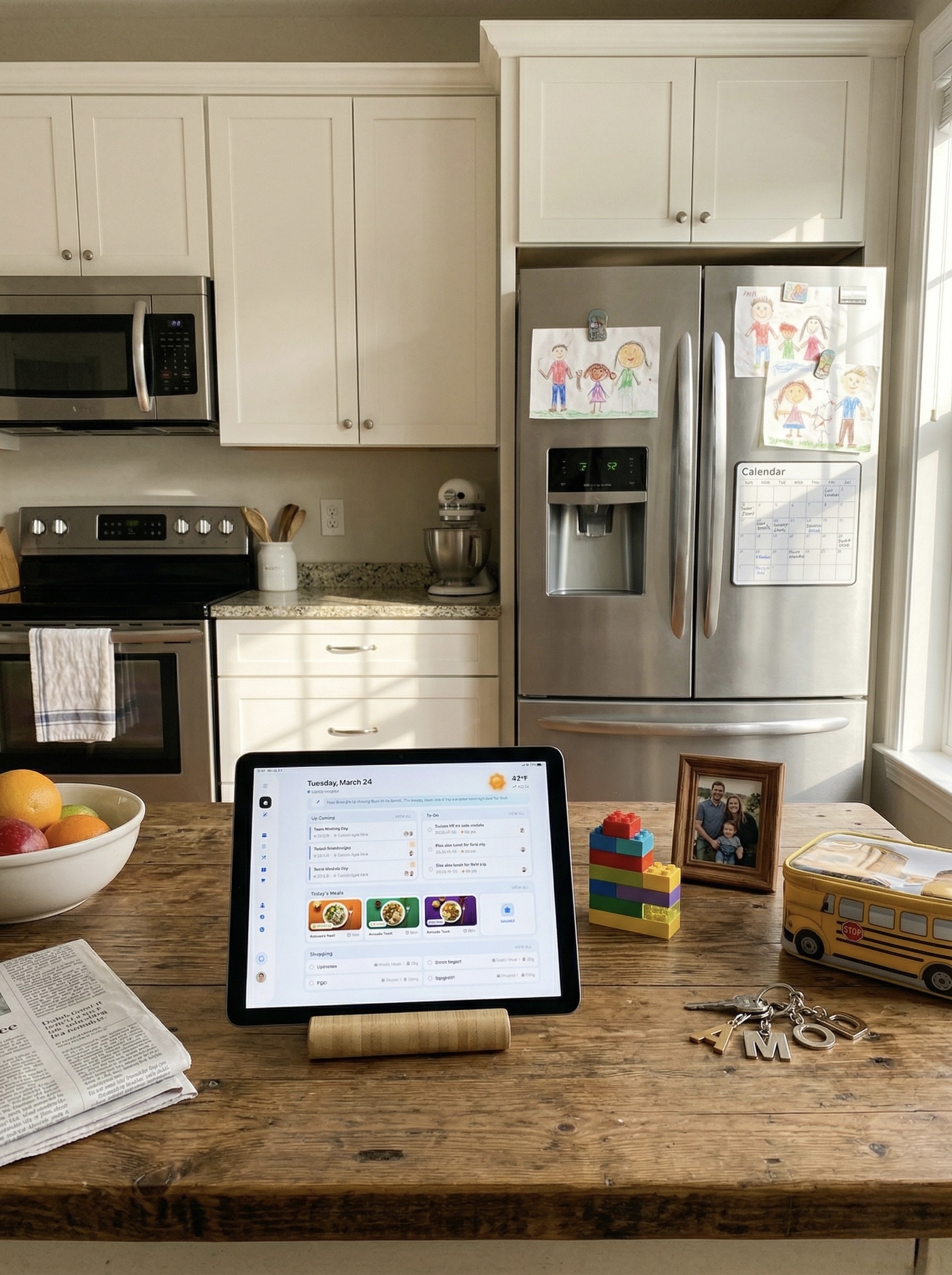 Tablet on kitchen counter